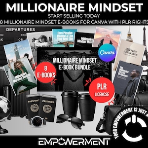Millionaire Mindset E-Book Bundle for Canva with PLR Rights | 8 Ebook to Edit, Rebrand & Resell | Passive Income Digital Product With PLR