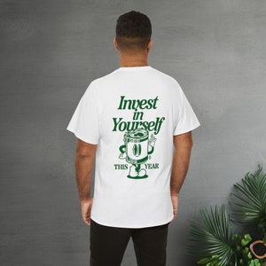 Invest In Yourself This Year Retro Cartoon Character Shirt, Unisex Mascot Character Shirt with Backprint Graphic Self-Love and appreciation