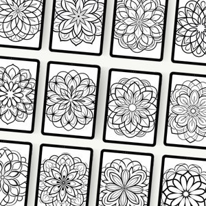 Mockup preview of twelve black and white mandala products, showcasing the intricate designs and patterns of each item.
