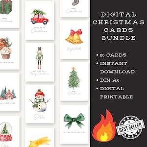 Cartes de vœux de Noël minimalistes Aquarelle Conduite à la maison pour cartes de Noël Cartes postales imprimables numériques Cartes de joyeux Noël Boho