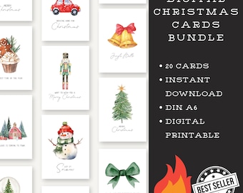 Biglietti di auguri di Natale minimalisti Acquerello Guida a casa per biglietti di Natale Cartoline digitali stampabili Biglietti di buon Natale Boho