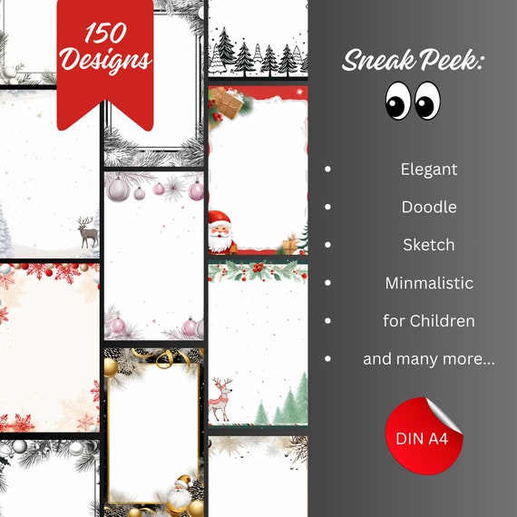 150 Printable Christmas Stationery Designs DIN A4, Christmas Wishlist, Letter Templates for Handwritten Text, Christmas Letter Designs PDF