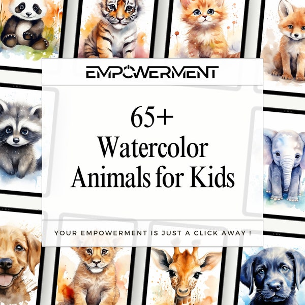 65+ Watercolor Animals for Kids Room, Nursery Animals Wall Art, Instant Printable Digital Download, Baby Room