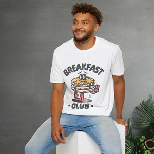 Retro Cartoon Mascot Character Shirt Breakfast Club Shirt Vintage Boho Graphic, Funny Pancake Print Cotton Tee, Food Lover Cozy Shirt Unisex