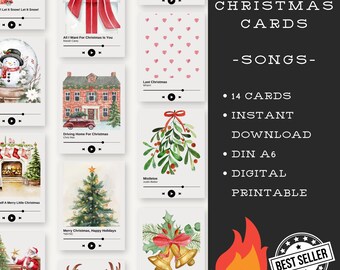 Christmas Song Cards Digital Printable Greeting Cards Watercolor, Driving Home for Christmas, Xmas Postcards Digital, Merry Christmas Cards