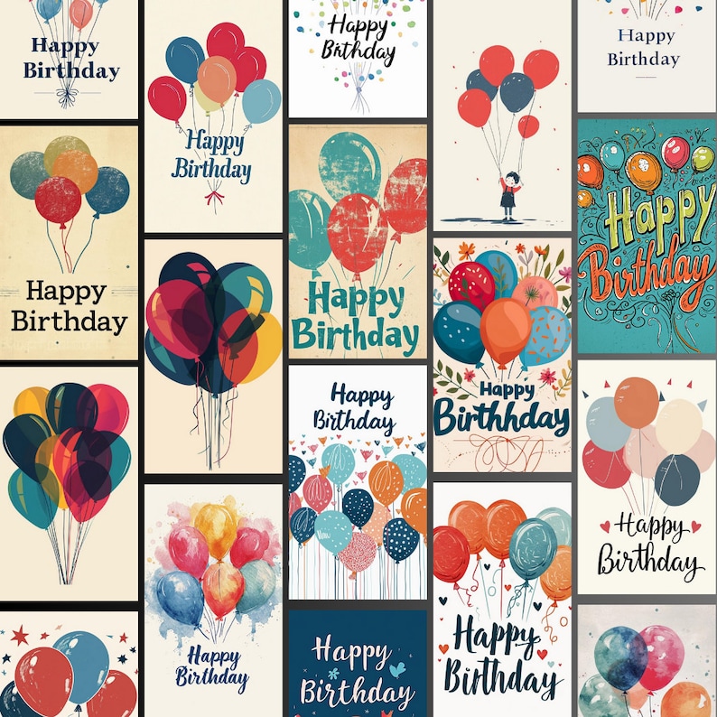 150 Digital Printable Happy Birthday Greeting Cards for Adults and Kids