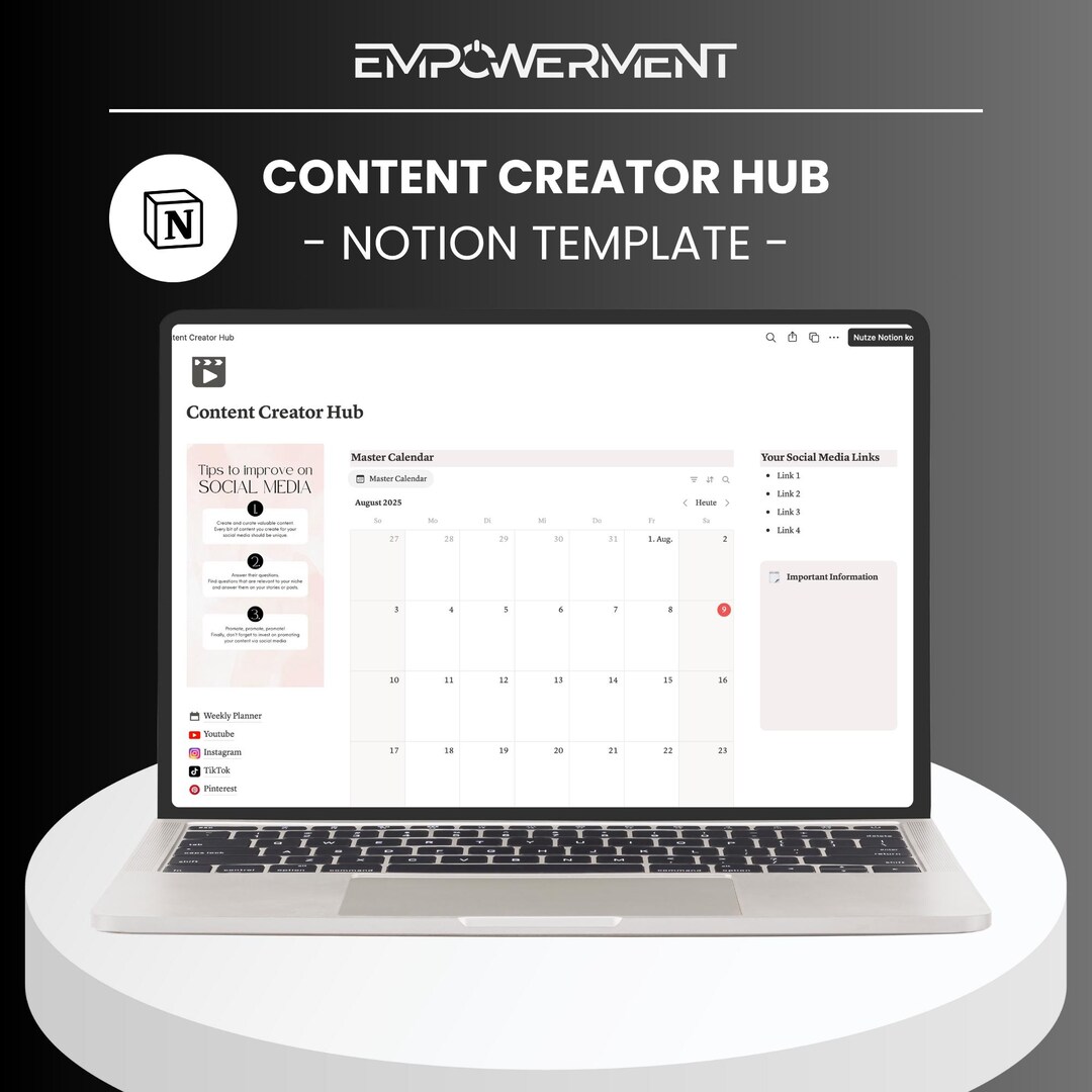 Content Creator Hub Notion Template, All-in-1 Notion Template for ...