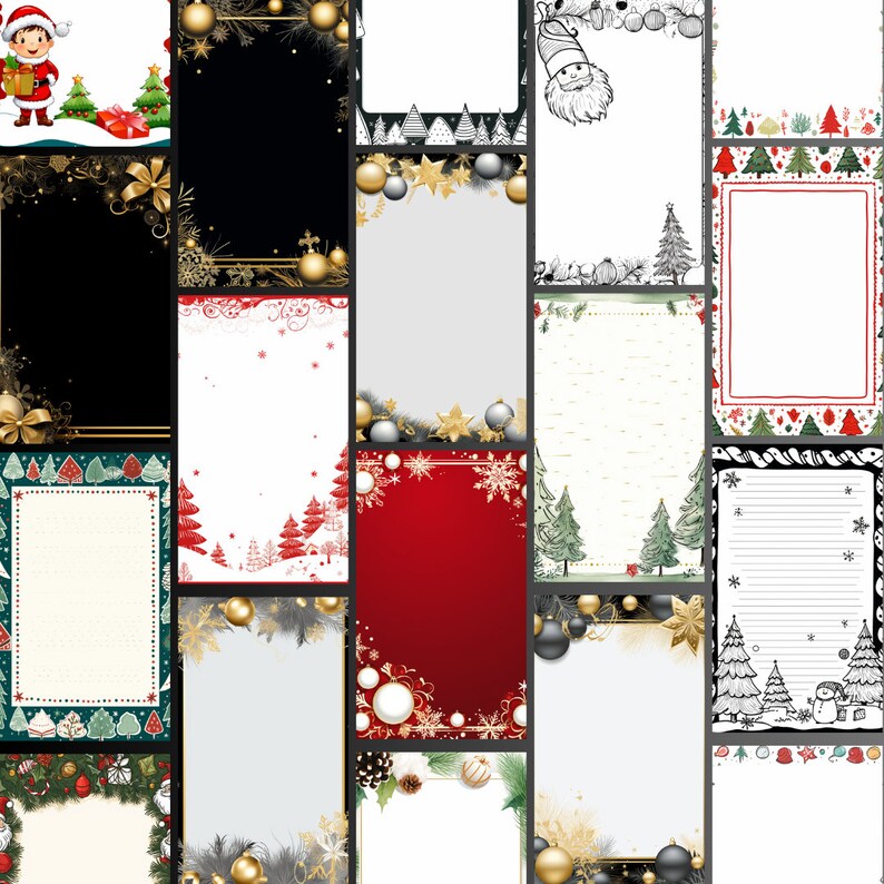 Several Christmas Stationery side by side as product preview for Customer in a preview template to see all the different design the bundle includes.