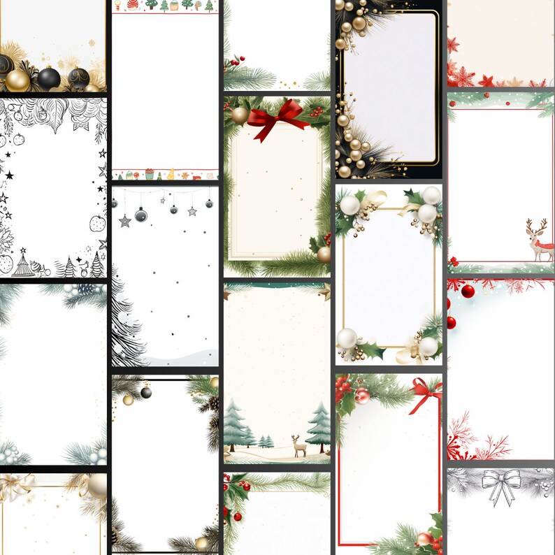 Christmas Stationery Letter Designs presented parallel side by side as product preview for Customer in a preview template to see all the different design the bundle includes.