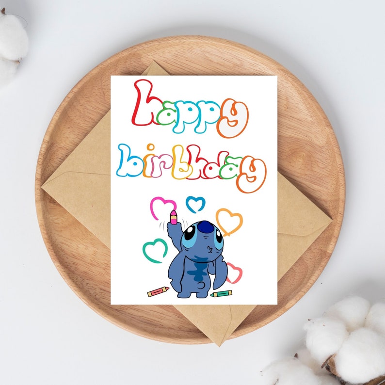 Stitch Birthday Card, 5x7 Inch Printable, Instant Download, PDF &amp; PNG ...
