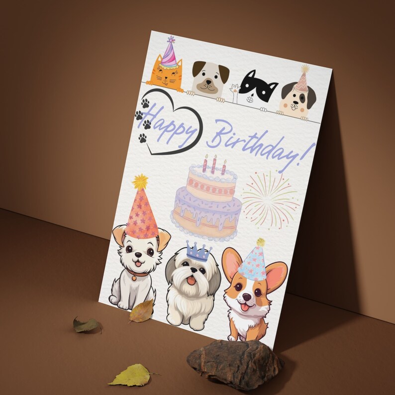 Funny Dogs Happy Birthday Card Printable Digital Greeting - Etsy México