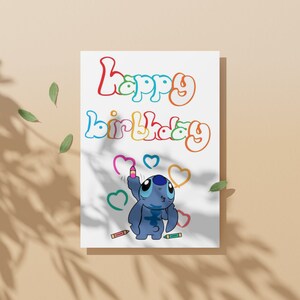 Stitch Birthday Card, 5x7 Inch Printable, Instant Download, PDF &amp; PNG ...