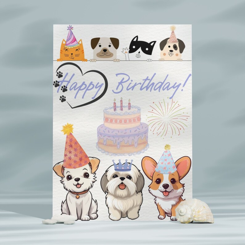 Funny Dogs Happy Birthday Card Printable Digital Greeting - Etsy México