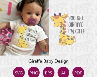 Baby Onesie Design Giraffe I'm Cute, svg/png/eps/ai/pdf file for Cricut vinyl and sublimation printing