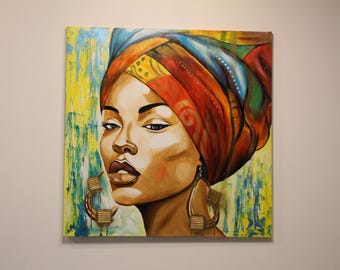 African woman portrait acrylic painting on canvas