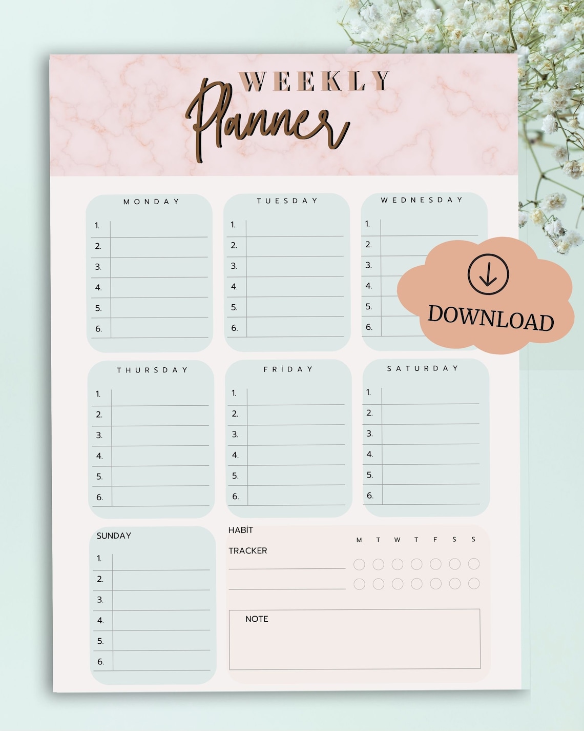 Weekly Planner /printable /to Do List /minimal Weekly Schedule - Etsy