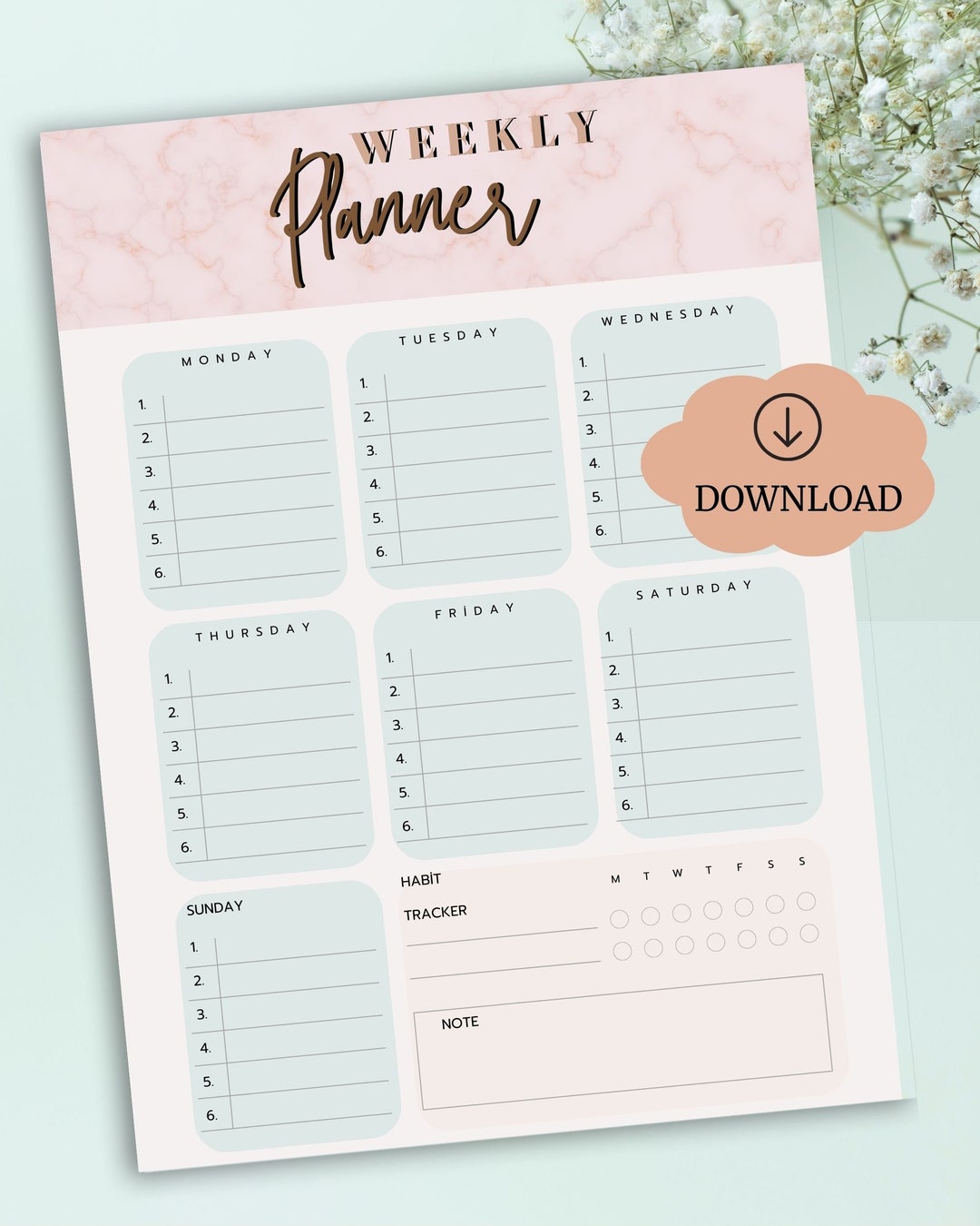 Weekly Planner /printable /to Do List /minimal Weekly Schedule - Etsy