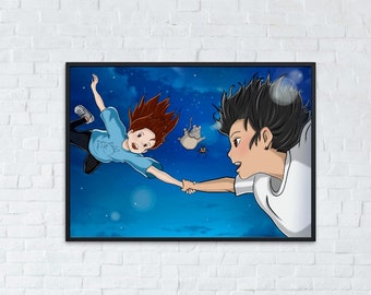 Cadeau amoureux du Studio Ghibli, cadeau de la Saint-Valentin, illustration numérique, cadeau d'anniversaire, cadeau de petit ami ou de petite amie, personnalisé