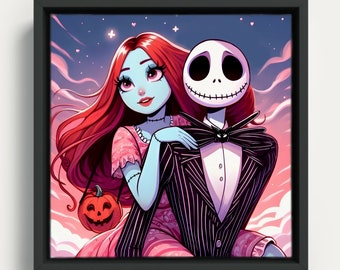 Nightmare Before Christmas Print, Jack Skellington and Sally Poster ,Gothic Illustration, Spooky, Handmade, Halloween