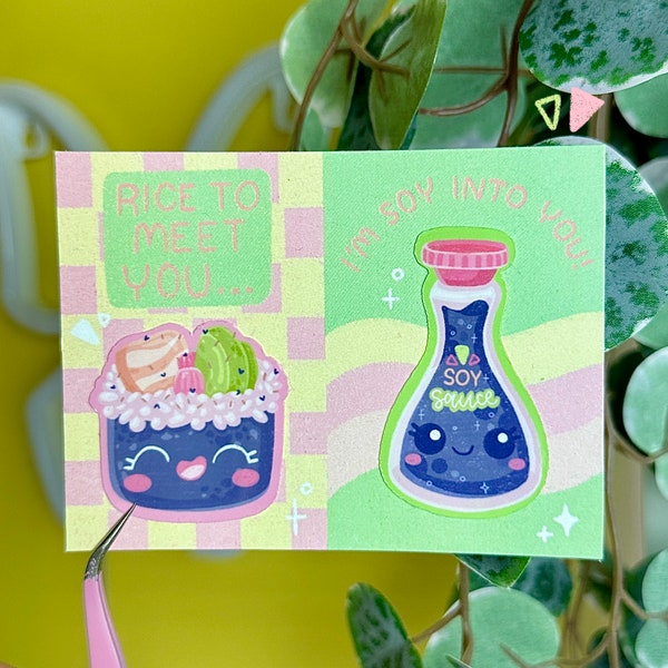 Cute Sushi + Soy Sauce Sticker Pair | Journal, Laptop, Bottle Stickers • Die Cut Stickers • Cute Art • Friend Gifts • Valentines • Cute Puns