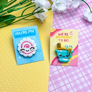 Cute Fish Cake + Ramen Clay Pin Pair | Polymer Clay • Handmade Pins • Pins for Bags and Cork Boards • Best Friend Gifts • Valentines
