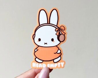 Cute Coquette White Bunny 'Head Empty' Waterproof Vinyl Stickers