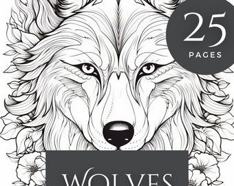Lobos para colorear páginas, páginas para colorear, colorear para adultos, colorear para niños, páginas de libros para colorear, descarga digital, imprimible