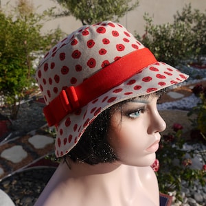 Bob hat, women&#39;s hat, bell hat, summer hat, beige and red bob hat, elegant and casual Amélia 6
