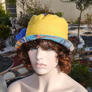 Bob hat, women&#39;s hat, cloche hat, summer hat, this bob hat is in a variegated yellow color Sophia 30