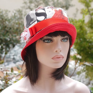 Bob hat, women&#39;s hat, cloche hat, summer hat, this bob hat is a variegated color dominated by Sophia 90 red