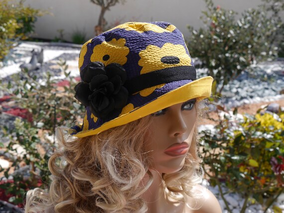 Tan and Yellow Summer Hat with Flower Accent Neck Warmer, Summer Hat, Neck Protector, Summer Hat, Peaked  main image 4