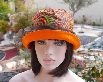 Chapeau bob, chapeau femme, chapeau cloche, chapeau été, , ce chapeau bob est de couleur multicolore tendance orange Sophia 64