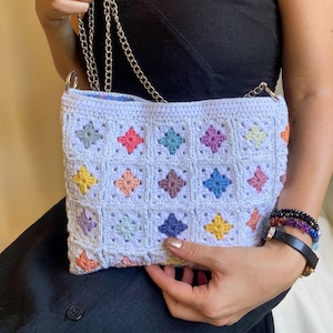 Poppins bag, cream crochet purse, crochet vintage bag, Granny Square Bag, Vintage style bag, summer bag, Clutch Bag, shoulder bag
