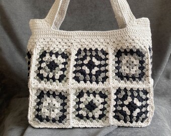 Borsa Grandma Square, Borsa con manico all'uncinetto, Borsa all'uncinetto, Borsa Boho, Borsa a tracolla, Borsa Grandma Square Ecru