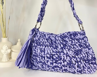 Handmade Crochet Blue Raffia Bag, Hand knitted Raffia Bag, Mini Crochet Bag