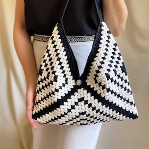 Granny Square Bag, Crochet Handle Bag, Crochet Bag, Boho Bag, Shoulder Bag, market bag,