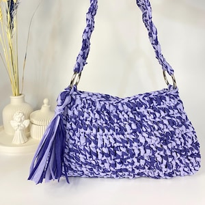 Borsa in rafia blu, borsa fatta a mano, borsa in filato di carta, borsa estiva, borsa tote, pochette,