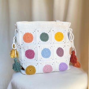 Granny Square Bag, Crochet Handle Bag, Crochet Bag, Crochet boho bag, Colorful bag, Tote Bag