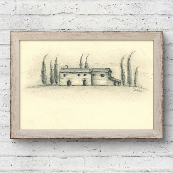 Vintage beige drawing, digital download, charcoal sketch, pencil drawing, pencil architecture sketch, vintage architecture art. P2.25