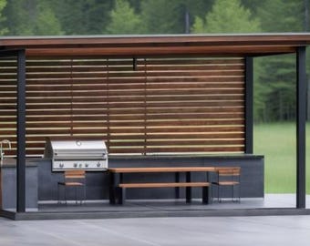 Überdachte Grillstation im Freien Architekturzeichnungen