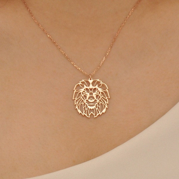 Lion Necklace, Gold Leon Pendant, Animal Jewelry, Lion Lover Gift, Leo Zodiac Necklace, Astrology Necklace, Lioness Pendant, Gift For Leo