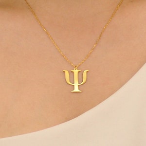 Gold Psychology Necklace, Personalized Psychology Pendant | Psi Symbol Jewelry, Dainty Psychiatrist Charm, Psychology Symbol, Gift for Her