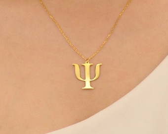 Gold Psychology Necklace, Personalized Psychology Pendant | Psi Symbol Jewelry, Dainty Psychiatrist Charm, Psychology Symbol, Gift for Her