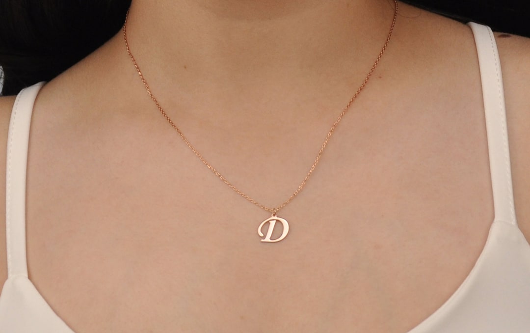 14k Real Gold Initial Necklace, 14k Gold Personalized Letter Necklace