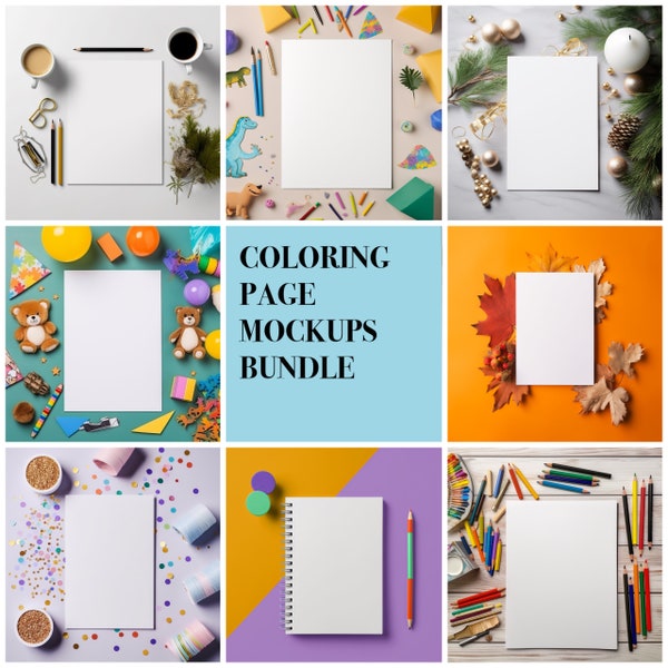 40 modelli di pagine da colorare Frame Mock up Bundle Mock Up Fotografia in stile Stock PNG Modello Sfondi originali Mockup per foglio di attività