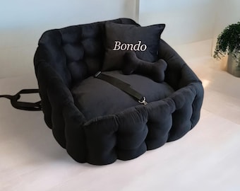 Personalised black dog car seat and dog bed