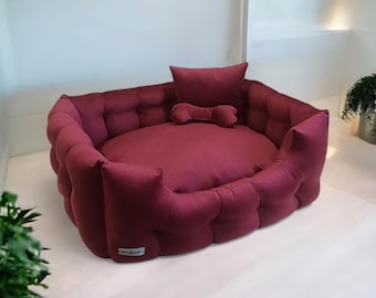 Handmade Velour Pet Bed: Modern Dog Bed with Bone Pillow