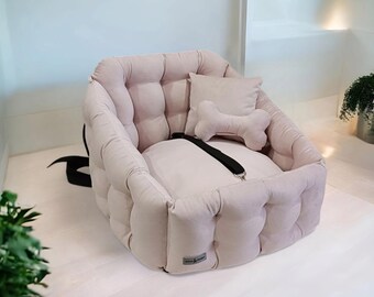 Handmade Velour Dog Car Seat & Bed: Travel Booster with Removable Cushion
