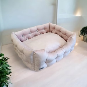 Designer dog bed , Cozy dog bed with crystals , velour pet bed, small dog bed , luxury dog bed , dog  sofa