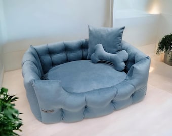Handmade Luxury Velour Pet Bed: Modern Dog Bed with Toy